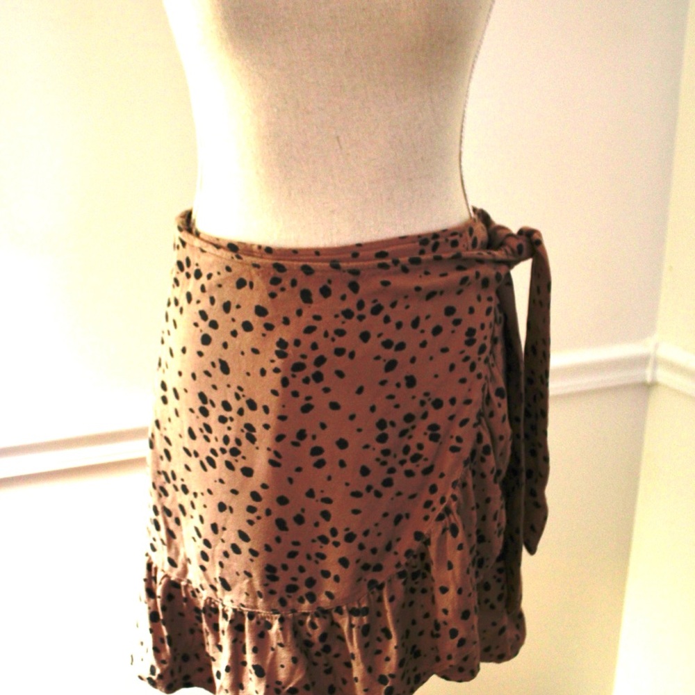 Abercrombie & Fitch Black & Brown Spotted Mini Wrap Skirt Size M - Picture 3 of 14